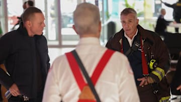 CHICAGO MED -- "In The Trenches: Part II" Episode 1011 -- Pictured: (l-r) Jason Beghe as Sgt. Hank Voight, David Eigenberg as Christopher Herrmann -- (Photo by: George Burns Jr/NBC)