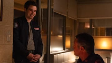 CHICAGO FIRE -- "Post-Mortem" Episode 13018 -- Pictured: (l-r) Michael Bradway As Jack Damon, Taylor Kinney as Kelly Severide -- (Photo by: Peter Gordon/NBC)
