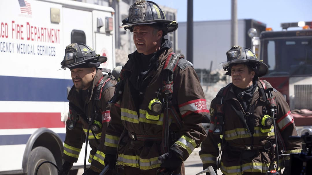 CHICAGO FIRE -- "Under Pressure" Episode 12012 -- Pictured: (l-r) Joe Minoso as Joe Cruz, Taylor Kinney as Kelly Severide, Anthony Ferraris as Tony -- (Photo by: Adrian S Burrows Sr/NBC)