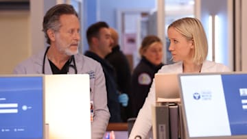 CHICAGO MED -- "Row Row Row Your Boat on a Rocky Sea" Episode 09001 -- Pictured: (l-r) Steven Webber as Dr. Dean Archer, Jessy Schram as Dr. Hannah Asher -- (Photo by: George Burns Jr/NBC)