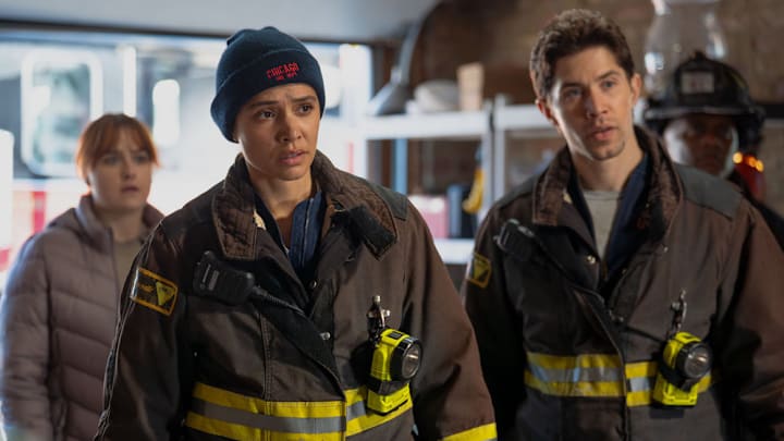 CHICAGO FIRE -- "Sway" Episode 1417 -- Pictured: (l-r) Deanna Dunagan as Margaret Charles, Brandon Larracuente as Sal Vasquez