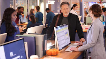 CHICAGO MED -- "Love Will Tear Us Apart" Episode 1008 -- Pictured: (l-r) Marlyne Barrett as Maggie Lockwood, Steven Weber as Dr. Dean Archer, Sarah Ramos as Dr. Caitlin Lenox -- (Photo by: George Burns Jr/NBC)