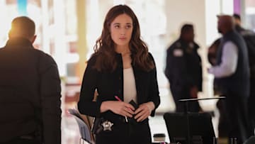 CHICAGO MED -- "In The Trenches: Part II" Episode 1011 -- Pictured: Marina Squerciati as Officer Kim Burgess -- (Photo by: George Burns Jr/NBC)