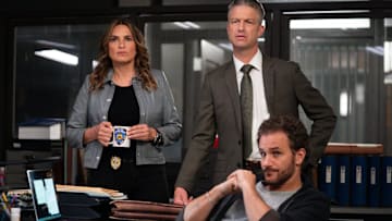 LAW & ORDER: SPECIAL VICTIMS UNIT -- "Fractured" Episode 26001 -- Pictured: (l-r) Mariska Hargitay as Capt. Olivia Benson, Peter Scanavino as A.D.A Dominick "Sonny" Carisi Jr., Kevin Kane as Det. Terry Bruno -- (Photo by: Ralph Bavaro/NBC)