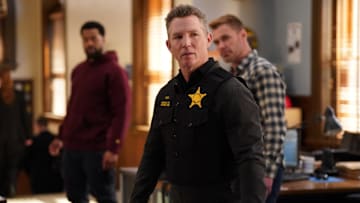 CHICAGO P.D. -- "Open Casket" Episode 12021 -- Pictured: (l-r) LaRoyce Hawkins as Officer Kevin Atwater, Shawn Hatosy as Deputy Chief Reid, Patrick John Flueger as Officer Adam Ruzek -- (Photo by: Elizabeth Sisson/NBC)