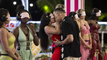 LOVE ISLAND USA -- Episode 609 -- Pictured: (l-r) Leah Kateb, Miguel Harichi -- (Photo by: Ben Symons/Peacock)