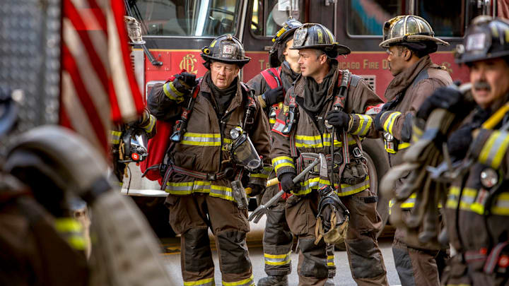 CHICAGO FIRE -- "My Lucky Day" Episode 905 -- Pictured: (l-r) Christian Stolte as Randall “Mouch” McHolland, Taylor Kinney as Kelly Severide, Eamonn Walker as Wallace Boden -- (Photo by: Adrian S. Burrows Sr./NBC)