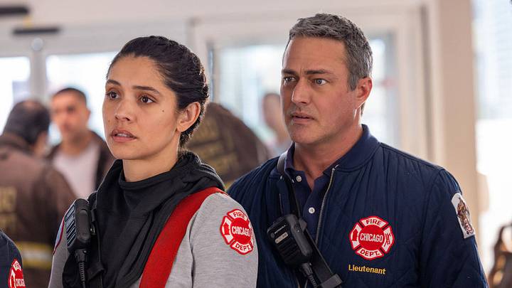 CHICAGO MED — “Reckoning, Part 2” Episode 1117 — Pictured: (l-r) Miranda Rae Mayo as Stella Kidd, Taylor Kinney as Kelly Severide — (Photo by: George Burns Jr/NBC)