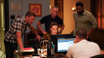 CHICAGO P.D. -- "Off Switch" Episode 12003 -- Pictured: (l-r) Patrick John Flueger as Officer Adam Ruzek, Jason Beghe as Sgt. Hank Voight, Marina Squerciati as Officer Kim Burgess, LaRoyce Hawkins as Officer Kevin Atwater -- (Photo by: Elizabeth Sisson/NBC)