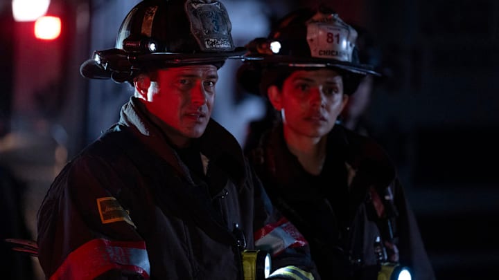 CHICAGO FIRE -- "Untouchable" Episode 13007 -- Pictured: (l-r) Taylor Kinney as Kelly Severide, Miranda Rae Mayo as Stella Kidd