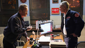 CHICAGO FIRE -- "Bar Time" Episode 13014 -- Pictured: (l-r) Christian Stolte as Randy "Mouch" McHolland, David Eigenberg as Christopher Herrmann -- (Photo by: George Burns Jr/NBC)