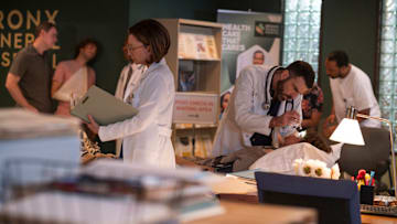 BRILLIANT MINDS -- "The Doctor Whose World Collapsed" Episode 112 -- Pictured: (l-r) Donna Murphy as Dr. Muriel Landon, Zachary Quinto as Dr. Oliver Wolf 