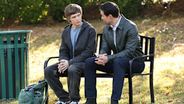 FOUND -- "Missing While Witnessed" Episode 216 -- Pictured: (l-r) Parker Daniel Queenan as Jamie, Brett Dalton as Detective Mark Trent -- (Photo by: Matt Miller/NBC)