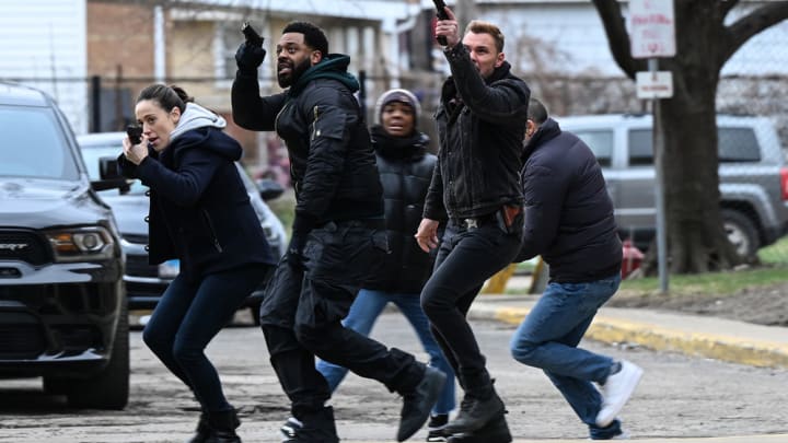 CHICAGO P.D. -- "Inventory" Episode 11012 -- Pictured: (l-r) Marina Squerciati as Kim Burgess, LaRoyce Hawkins as Kevin Atwater, Patrick John Flueger as Adam Ruzek -- (Photo by: Lori Allen/NBC)