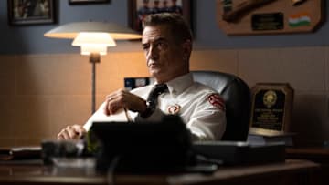 CHICAGO FIRE -- "Down The Rabbit Hole" Episode 13005 -- Pictured: (l-r) Dermot Mulroney as Chief Dom Pascal