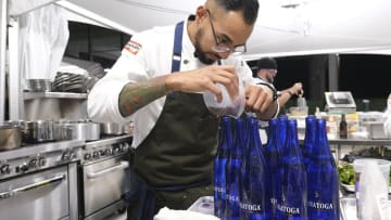 Top Chef Season 21 Restaurant Wars episode featuring bottles of Saratoga Springs Water