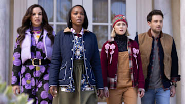 GROSSE POINTE GARDEN SOCIETY -- "The Frost" Episode 108 -- Pictured: (l-r) Melissa Fumero as Birdie, Aja Naomi King as Catherine, AnnaSophia Robb as Alice, Ben Rappaport as Brett