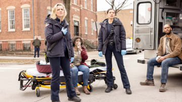 CHICAGO FIRE -- "Natural Born Firefighter" Episode 912 -- Pictured: (l-r) Kara Killmer as Sylvie Brett, Hanako Greensmith as Violet -- (Photo by: Adrian S. Burrows Sr./NBC)