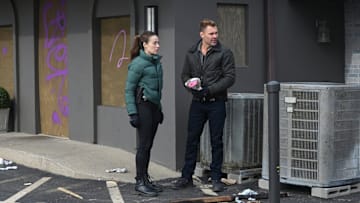 CHICAGO P.D. -- "Marie" Episode 12014 -- Pictured: (l-r) Marina Squerciati as Officer Kim Burgess, Patrick John Flueger as Officer Adam Ruzek -- (Photo by: Lori Allen/NBC)