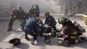 CHICAGO FIRE -- "Under Pressure" Episode 12012 -- Pictured: (l-r) Taylor Kinney as Kelly Severide, Hanako Greensmith as Violet Mikami, Jocelyn Hudon as Novak, Joe Minoso as Joe Cruz -- (Photo by: Adrian S Burrows Sr/NBC)