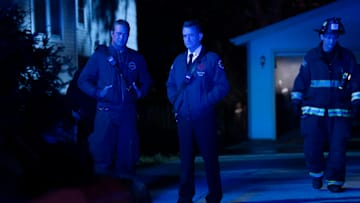 CHICAGO FIRE -- "Untouchable" Episode 13007 -- Pictured: (l-r) Taylor Kinney as Kelly Severide, Dermot Mulroney as Chief Dom Pascal