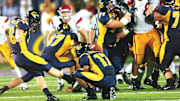 Tyler Fredrickson's game-winning kick. Photo courtesy of Cal Athletics