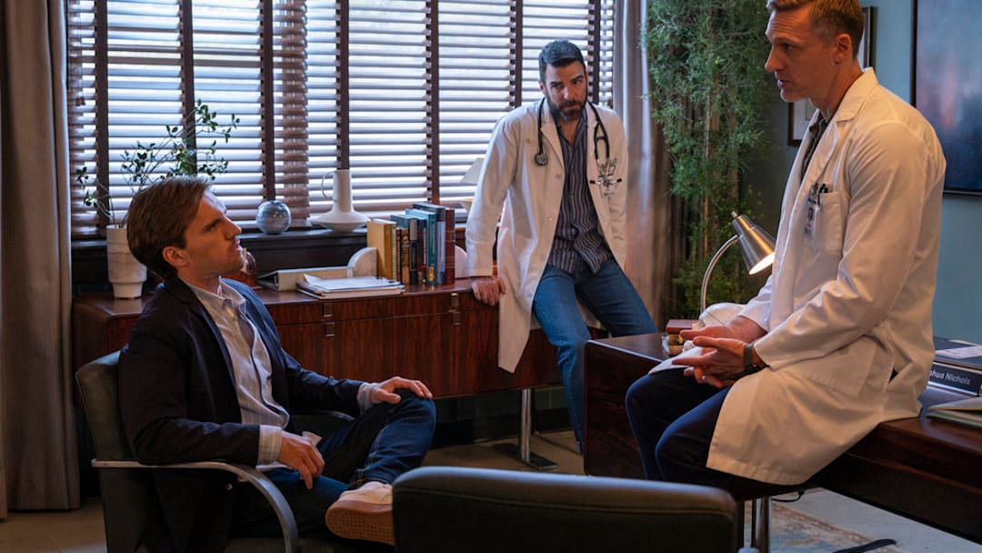 BRILLIANT MINDS -- "The Other Woman" Episode 111 -- Pictured: (l-r) Alexander Pennecke as Ezra Smith, Zachary Quinto as Dr. Oliver Wolf, Teddy Sears as Dr. Josh Nichols