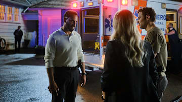 THE HUNTING PARTY -- "Clayton Jessup" Episode 102 -- Pictured: (l-r) Patrick Sabongui as Jacob Hassani, Melissa Roxburgh as Rebecca 'Bex' Henderson, Josh McKenzie as Shane Florence -- (Photo by: David Astorga/NBC)