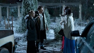 GROSSE POINTE GARDEN SOCIETY -- "Pollination" Episode 105 -- Pictured: (l-r) AnnaSophia Robb as Alice, Ben Rappaport as Brett, Melissa Fumero as Birdie, Aja Naomi King as Catherine -- (Photo by: Daniel Delgado/NBC)