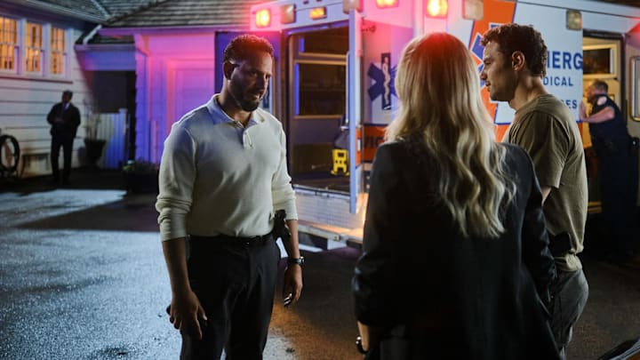 THE HUNTING PARTY -- "Clayton Jessup" Episode 102 -- Pictured: (l-r) Patrick Sabongui as Jacob Hassani, Melissa Roxburgh as Rebecca 'Bex' Henderson, Josh McKenzie as Shane Florence -- (Photo by: David Astorga/NBC)