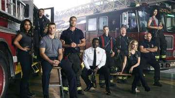 CHICAGO FIRE -- Season: 6 -- Pictured: (l-r) Monica Raymund as Gabriela Dawson, Yuri Sardarov as Brian Zvonecek ?Otis?, Jesse Spencer as Matthew Casey, Taylor Kinney as Kelly Severide, Eamonn Walker as Wallace Boden, David Eigenberg as Christopher Herrmann, Christian Stolte as Mouch, Kara Kilmer as Sylvie Brett, Joe Minoso as Joe Cruz, Miranda Rae Mayo as Stella Kidd -- (Photo by: John Tsiavis/NBC)