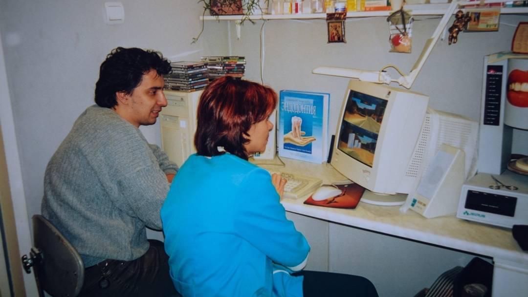 Vintage computer room in Russia in the 2000s
