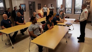 CHICAGO FIRE -- "A Monster In the Field" Episode 13001 -- Pictured: (l-r) Randy Flagler as Capp, Christian Stolte as Randy Mouch McHolland, David Eigenberg as Christopher Herrmann, Joe Miñoso as Joe Cruz, Taylor Kinney as Kelly Severide, Jocelyn Hudon as Novak, Michael Bradway as Damon, Daniel Kyri as Darren Ritter, Hanako Greensmith as Violet Mikami, Anthony Ferraris as Tony, Jake Lockett as Sam Carver, Miranda Rae Mayo as Stella Kidd, Dermot Mulroney as Chief Dom Pascal -- (Photo by: Peter