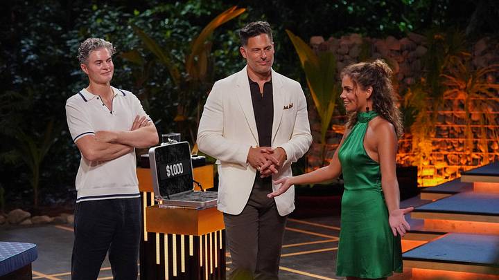 DEAL OR NO DEAL ISLAND -- "Trust Fall" Episode 205 -- Pictured: (l-r) "Dr. Will" Kirby, Joe Manganiello, Maria-Grace Cook -- (Photo by: Monty Brinton/NBC)