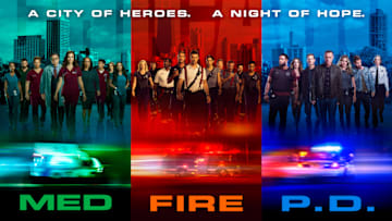 One Chicago 2019 Key Art featuring Chicago Med, Chicago PD and Chicago Fire casts. Photo Credit: Courtesy of NBC.