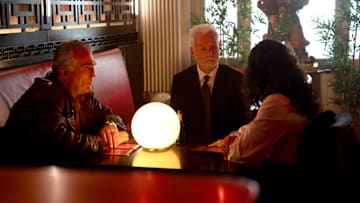 THE RAINMAKER -- Episode 108 -- Pictured: (l-r) Vincenzo Nicoli as J. Lyman Stone, John Slattery as Leo Drummond -- (Photo by: Chistopher Barr/USA Network)