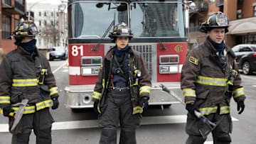 CHICAGO FIRE -- "Funny What Things Remind Us" Episode 904 -- Pictured: (l-r) Alberto Rosende as Blake Gallo, Miranda Rae Mayo as Stella Kidd, Jesse Spencer as Matthew Casey -- (Photo by: Adrian S. Burrows Sr./NBC)