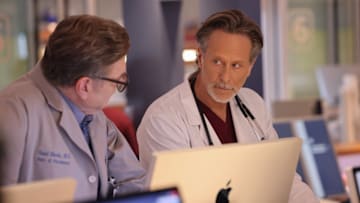 CHICAGO MED -- "The Stories We Tell Ourselves" Episode 1019 -- Pictured: (l-r) Oliver Platt as Dr. Daniel Charles, Steven Weber as Dr. Dean Archer -- (Photo by: George Burns Jr/NBC)