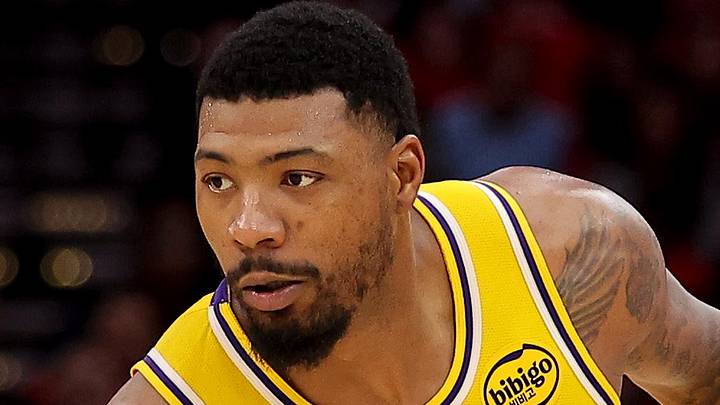 May 1, 2026; Houston, Texas, USA; Los Angeles Lakers guard Marcus Smart (36) handles the ball against the Houston Rockets during the fourth quarter of game six of the first round of the 2026 NBA Playoffs at Toyota Center. Mandatory Credit: Erik Williams-Imagn Images