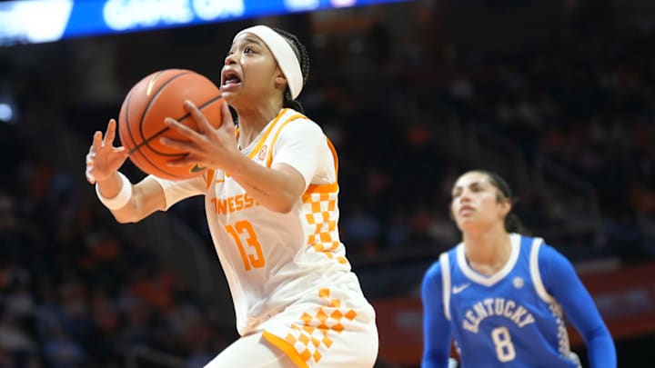 Tennessee's Mia Pauldo (13) takes a shot during a game between the Lady Vols and Kentucky at Thompson-Boling Arena at Food City Center in Knoxville, Tenn., Jan. 22, 2026. Tennessee defeated Kentucky.