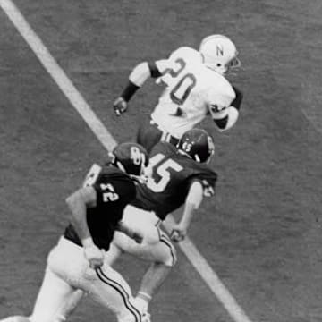 Nebraska's Johnny Rodgers races downfield during his 72-yard punt return for the opening score in the Game of the Century against Oklahoma in 1971.