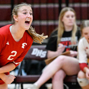 Fredericksburg's Abby Adams celebrates a point in a game earlier this year against San Antonio Davenport.