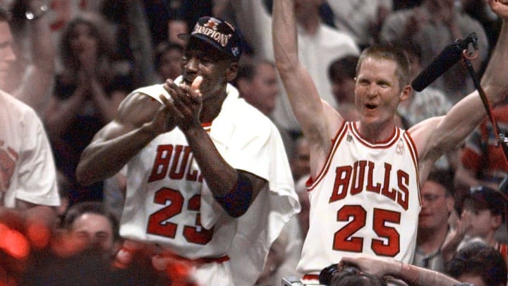 Steve Kerr was teammates with Michael Jordan for five seasons with the Bulls, winning three championships.

2020-04-13 Kerr Jordan1