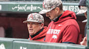 Arkansas Razorbacks coach Dave Van Horn in the dugout against the Missouri Tigers at Baum-Walker Stadium in Fayetteville, Ark.