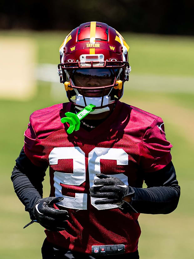 Safety Gabe Taylor at Washington Commanders rookie minicamp.
