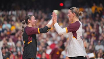 Minnesota celebrating its first-round win over Fairfield on Friday.