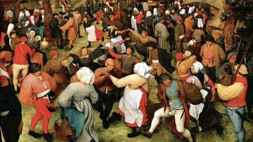 Villagers dancing in a painting by Pieter Breugel the Elder.