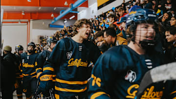 Cal's Henry Conlin and the crowd react to a Bears victory
