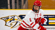 Graduate forward Lacey Eden helps lead Wisconsin to a 17-2 victory over Stonehill at the Smashville Women's Collegiate Hockey Showcase in Nashville on Nov. 30.