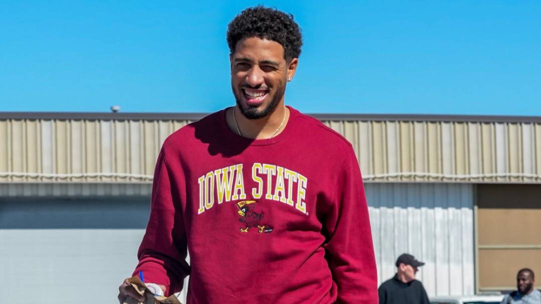 Tyrese Haliburton approaching the team plane before their trip to Ames, Iowa
